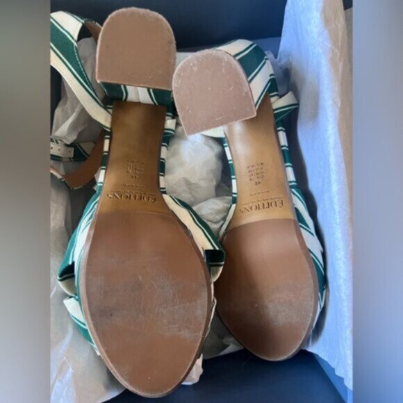 Sezane Editions High Carmela Sandals Green White Stripe Size 11 - Picture 2 of 12